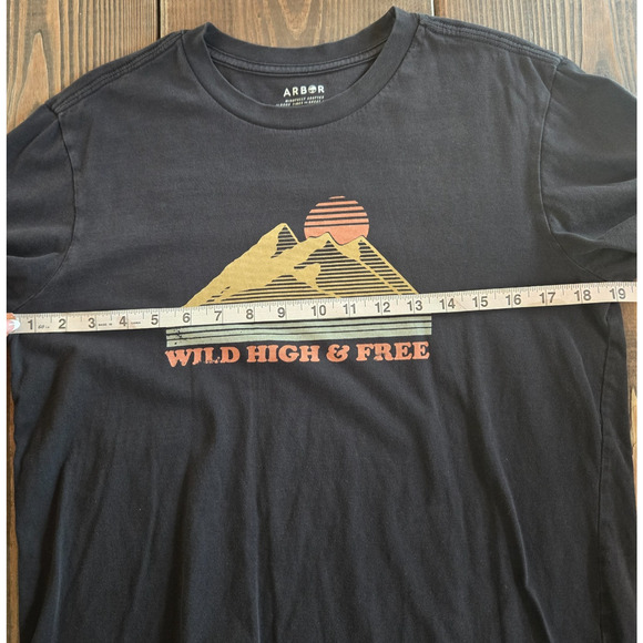 Arbor Organic Cotton T Shirt Small Black Wild High & Free Graphic Crew Tee Soft - Picture 5 of 6